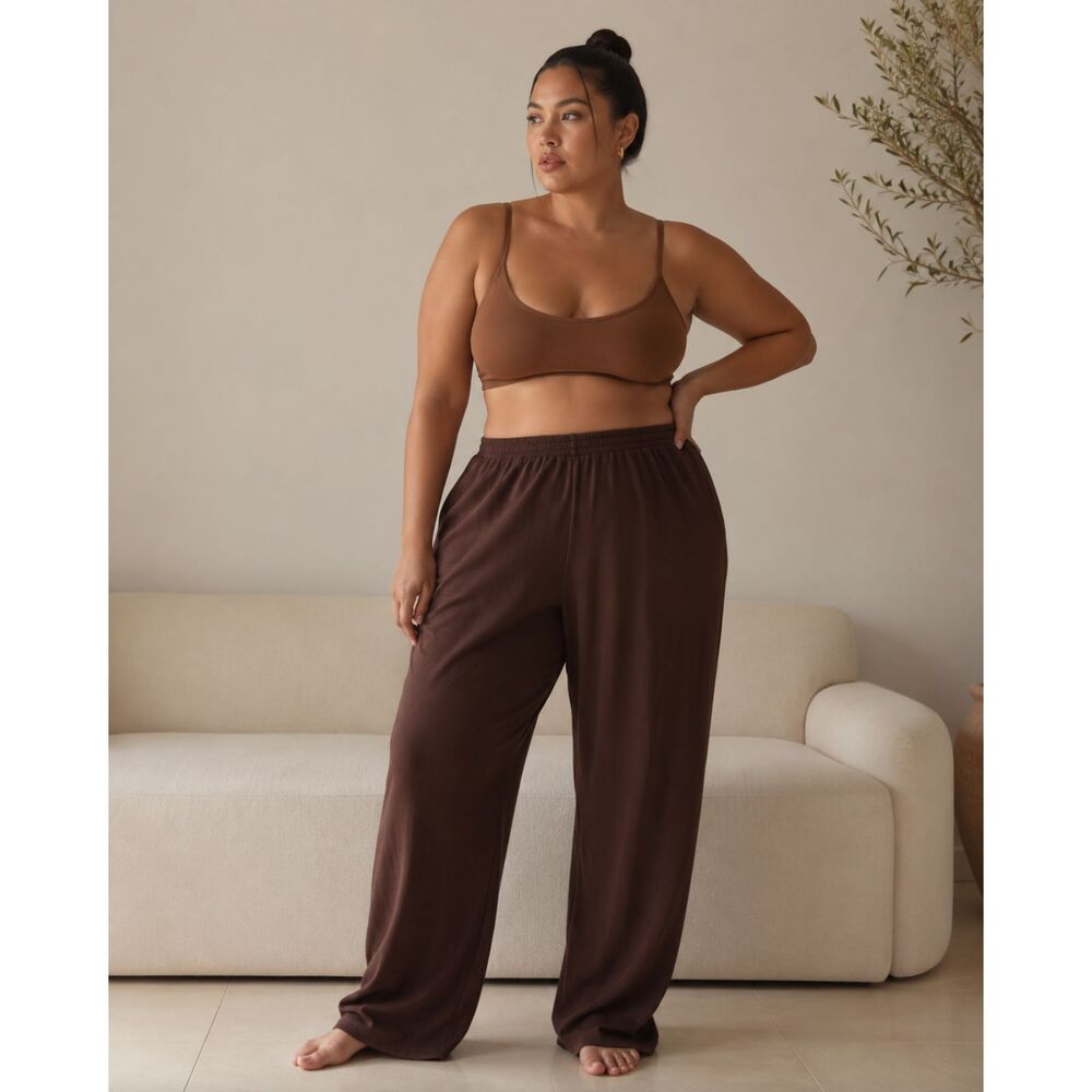 SKIMS Kim Kardashian Brown Wide Leg Lounge Sweat Pants Trousers  Women's Size 3X